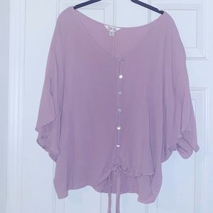 Flowy tie front boxy style button down blouse